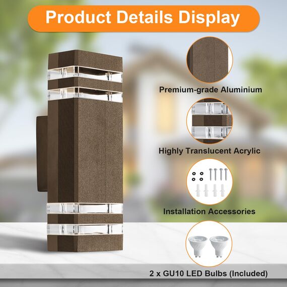 CELAVY LED Wandleuchte Wandlampe aussen - IP65 Außenlampe Aussenlampe Wand, GU10 Up Down Außenleuchte Aussenleuchte Außenwandleuchte Außenbeleuchtung Lampe Hauswand Terrasse Haus Außen, Bronze