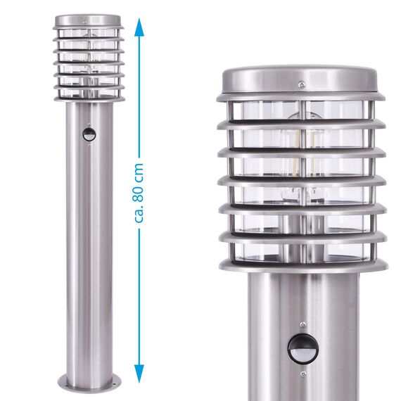 max K O M F O R T Aussenleuchte E27 Aussenlampe Standleuchte mit Bewegungsmelder Edelstahl 252D1-800SN Wegeleuchte IP44 Gartenlampe