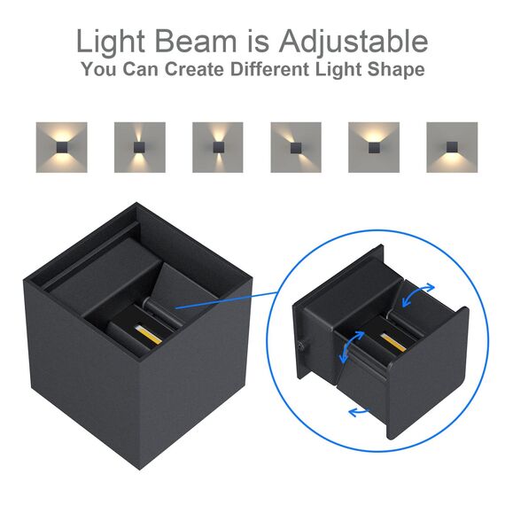 Klighten 2 Stück LED Wandleuchten Innen/Außen 12W Wandlampe Auf und ab Einstellbarer Lichtstrahl, 3000K Warmweiß Außenwandleuchte IP65 für Wohnzimmer Schlafzimmer Balkon, Anthrazit