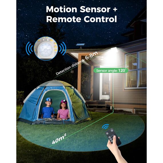 LOTMOS 6 Stück Solarlampen für Außen mit Bewegungsmelder, 342 LED Aussenleuchte Solar IP65 Wasserdicht Solarleuchte 3 Modi Strahler mit Fernbedienung, Solar Lampe Outdoor für Garten Garage Aussen