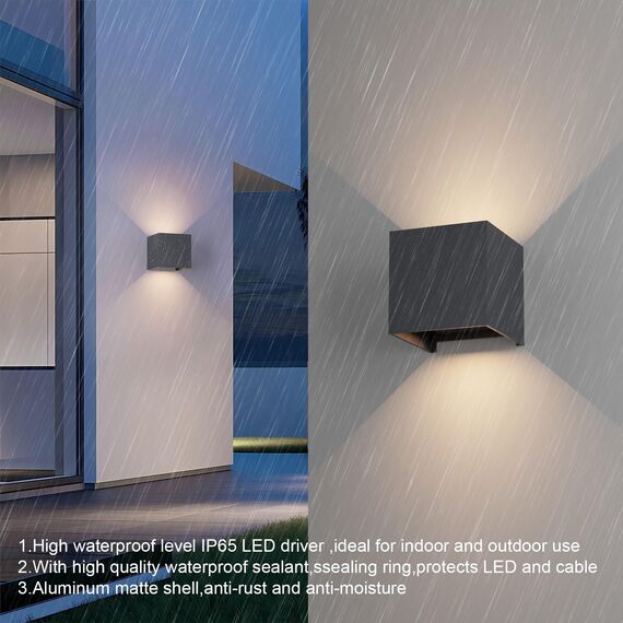 K-Bright LED Außenleuchten 12W Wandleuchten Innen/Außen Auf und ab Einstellbarer Lichtstrahl 4000K Natürliches Weiß Außenwandleuchten IP65 Wasserdichte Wandleuchte, Anthrazit