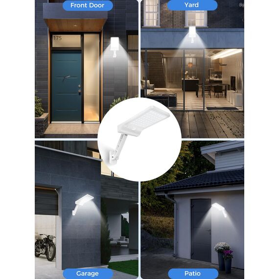 COLBOR Solarlampen für Außen mit Bewegungsmelder, 56LED Wandleuchte Aussen Solar mit Fernbedienung 3 Modi IP65 Wasserdicht 6500K 2200mAh 2Pcs Solarleuchte Weiß, Solarlampen-Außen-Solar-LED-Strahler