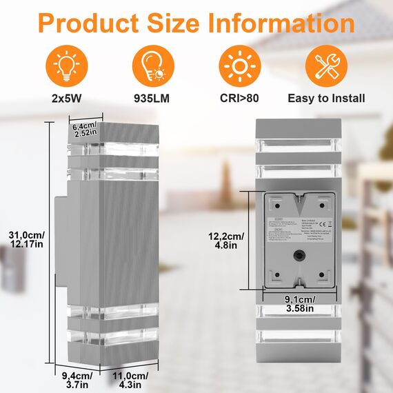 CELAVY LED Wandleuchte Wandlampe aussen - IP65 Außenlampe Aussenlampe Wand, GU10 Up Down Außenleuchte Aussenleuchte Außenwandleuchte Außenbeleuchtung Lampe Hauswand Terrasse Haus Außen, Hellgrau