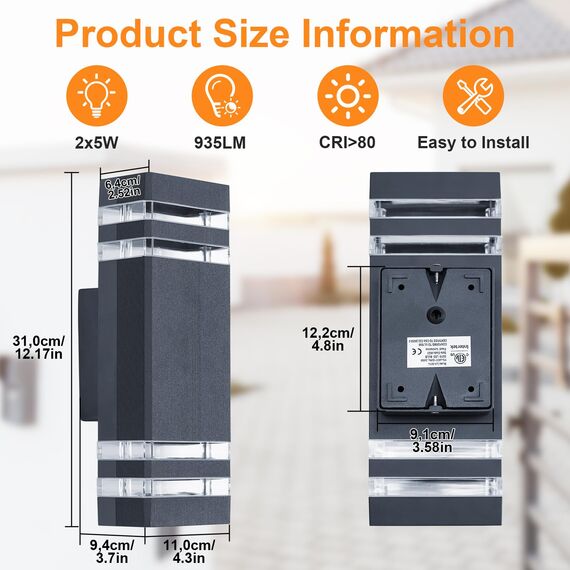 CELAVY LED Wandleuchte Wandlampe aussen 2 Stück, IP65 Außenlampe Aussenlampe Wand, GU10 Up Down Außenleuchte Aussenleuchte, 3000K Außenwandleuchte Außenbeleuchtung Hauswand Terrasse Haus, Grau