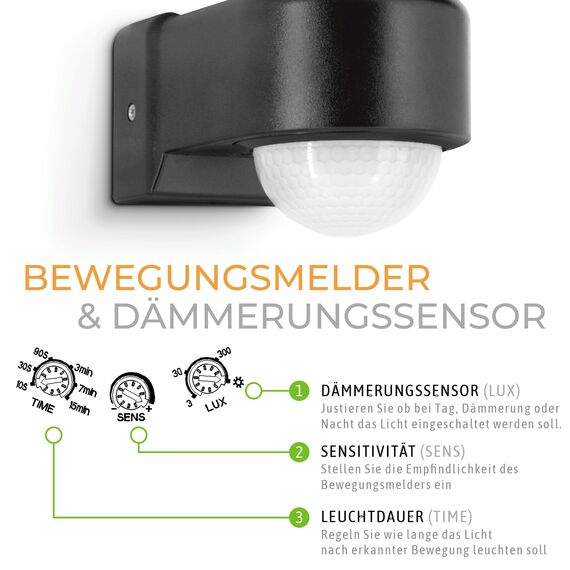 SSC-LUXon NORSU Außenlampe mit Bewegungsmelder & Lichtsensor 40W - LED Wand Außenleuchte 2 flammig schwenkbar IP65 4000K 230V