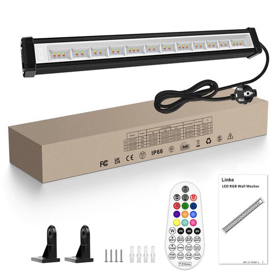 Linke RGB LED Strahler 42W Wallwasher mit Fernbedienung Außenstrahler Dimmbar Flutlicht Bunt IP66 Wasserdicht Lightbar mit Memoryfunktion für Garten Innen DJ Home Party Weihnachtsdekoration