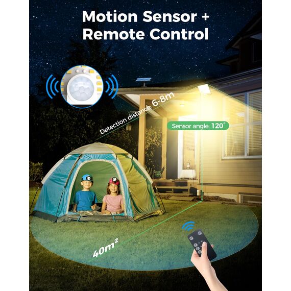 LOTMOS 6 Stück Solarlampen für Außen mit Bewegungsmelder, LED Aussenleuchte Solar IP65 Wasserdicht Solarleuchte 3 Modi Strahler mit Fernbedienung, Solar Lampe Outdoor für Garten Garage Aussen