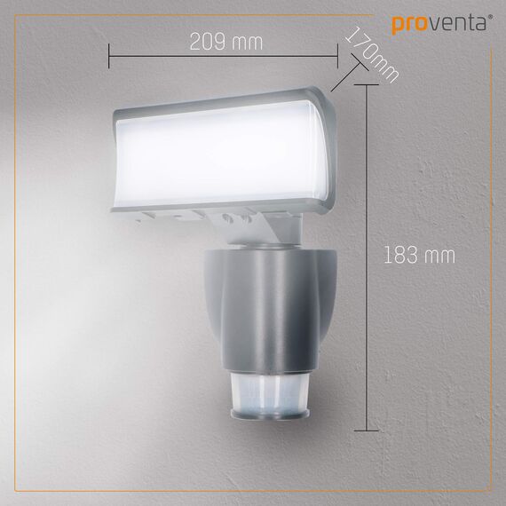 Proventa LED-Strahler, autom. Bewegungsverfolgung 180° Schwenkbereich 270°, Bewegungsmelder 4000K, 18W 1200 Lm, IP44, weiß