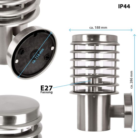 max K O M F O R T Aussenleuchte Aussenwandleuchte Edelstahl E27 Fassung für LED geeignet Wandlampe 252D1 (Wandleuchte ohne Sensor)