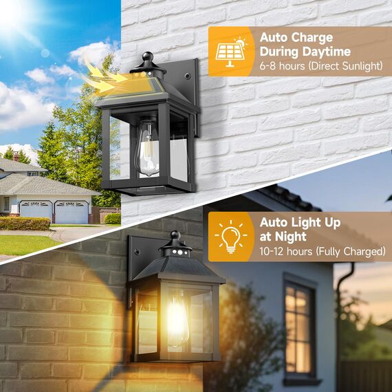 COLBOR Solarlampen für Außen, Solar-Wandlaterne mit Bewegungssensor, IP65 Wasserdichte Solarleuchten Vintage für Garage, Garten und Patio