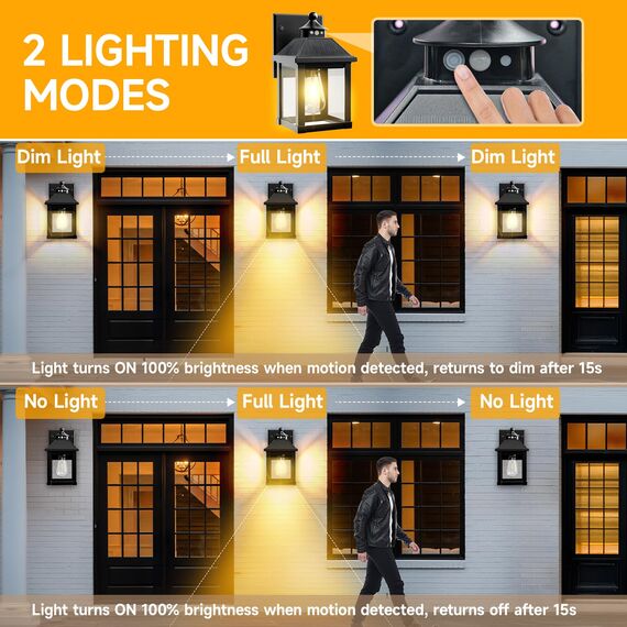 COLBOR Solarlampen für Außen, 2 Pack Solar-Wandlaterne mit Bewegungssensor, IP65 Wasserdichte Solarleuchten Vintage für Garage, Garten und Patio