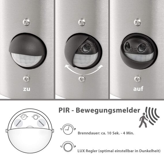 max K O M F O R T Aussenleuchte mit Bewegungsmelder Aussenwandleuchte Edelstahl E27 Fassung für LED geeignet Wandlampe 252D1 (Wandleuchte mit Sensor)