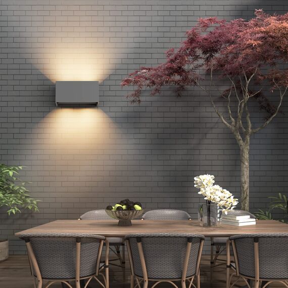 Klighten 24W LED Wandleuchte Innen/Außen,3000K Außenlampe Außenleuchte innen, IP65 Aussenleuchte Wand UP Down,Außenwandleuchte Mit Einstellbar Abstrahlwinkel Warmweiß,Dunkelgrau