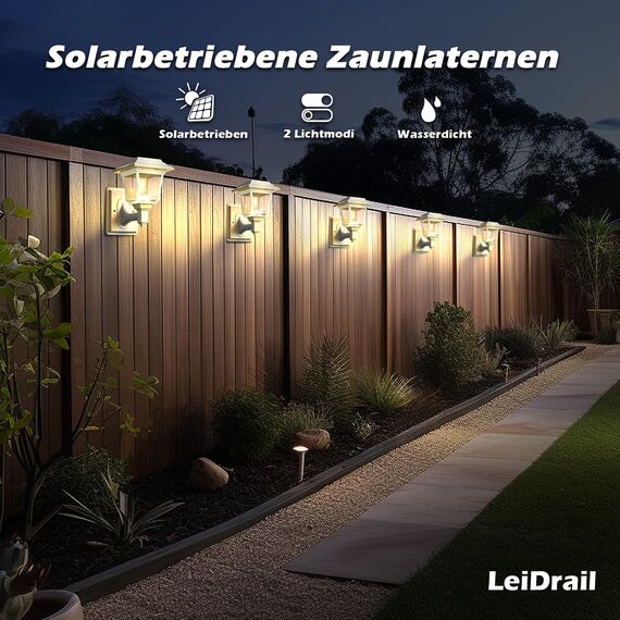 LeiDrail Solarlampen für Außen, 2 Modes Edison Solar Wandleuchte Aussen Wasserdicht 15 Lumen Solarleuchten für Außen Dekorativ für Zaun Hof Hühnerstall Spielhaus Weiß (2 Stück)