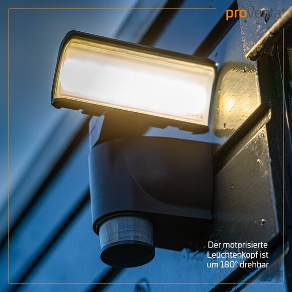 Proventa LED-Strahler, autom. Bewegungsverfolgung 180° Schwenkbereich 270°, Bewegungsmelder 4000 K, 18W 1200 Lm IP44 schwarz