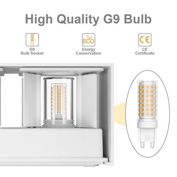 Klighten 2PCS 18W Wandleuchte mit Austauschbarer G9 LED Lampe Warmweiß 3000K, LED Wandleuchte Innen/Aussen Einstellbar Abstrahlwinkel Außenleuchte für Wohnzimmer Garten, IP54, Weiß