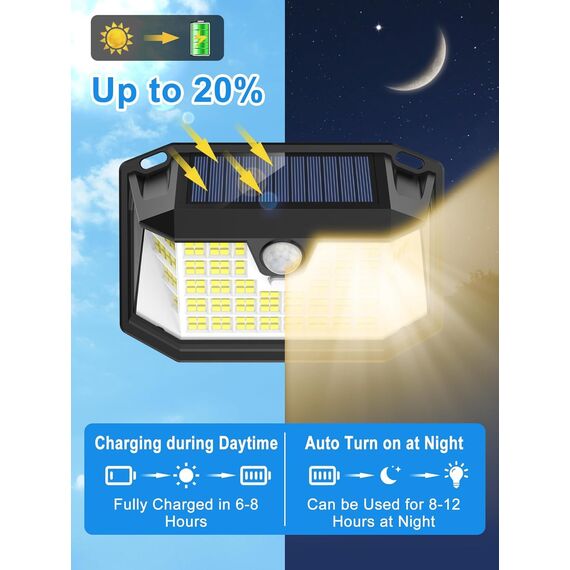 LANSOW Solarlampen für Außen mit Bewegungsmelder, 【188LED/Warmweiß/2 Stück】 Solarleuchten für Außen, 270° Solarleuchten für Außen, IP65 Wasserdichte Solar Strahler mit Bewegungsmelder für Garten Wand