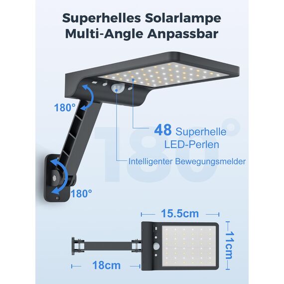 COLBOR Solarlampen für Außen mit Bewegungsmelder, Solarleuchten für außen 3 Modi 48 LED Aussenleuchte mit Fernbedienung IP65 Wasserdicht 2PCS, Solarlampe-Außen-LED-Bewegungsmelder-Solarleuchte