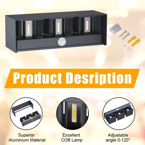 Klighten 30W Außenlampe mit Bewegungsmelder, Aussenleuchten mit bewegungsmelder Einstellbarer Lichtstrahl, Außenwandleuchte mit Bewegungsmelder Außen/Innen für Garten, IP65,3000K, Anthrazit