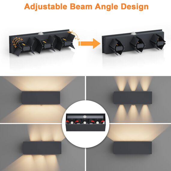 Klighten 30W Außenlampe mit Bewegungsmelder, Aussenleuchten mit bewegungsmelder Einstellbarer Lichtstrahl, Außenwandleuchte mit Bewegungsmelder Außen/Innen für Garten, IP65,3000K, Anthrazit