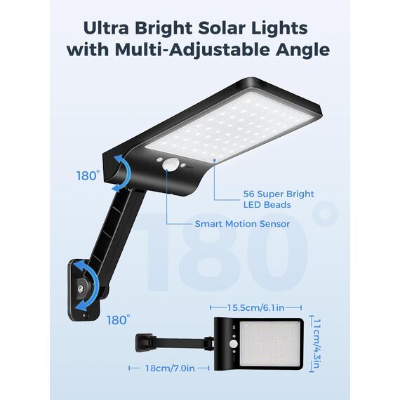 COLBOR Solarlampen für Außen mit Bewegungsmelder, 56 LED Solarleuchte mit Fernbedienung 3 Modi IP65 Wasserdicht 2200mAh Solar Strahler 2 PCS Schwarz, Solarlampe-Außen-Bewegungsmelder-LED-Sstrahler