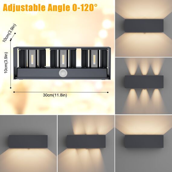 Klighten 30W Außenlampe mit Bewegungsmelder, Aussenleuchten mit bewegungsmelder Einstellbarer Lichtstrahl, Außenwandleuchte mit Bewegungsmelder Außen/Innen für Garten, IP65,3000K, Anthrazit