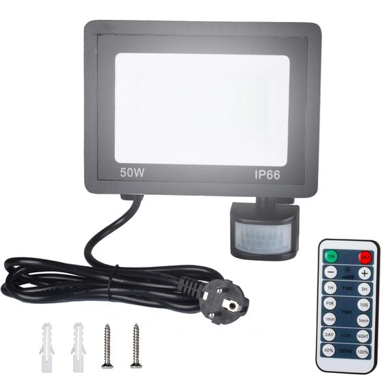 Etrogo LED Strahler mit bewegungsmelder außen 50W Fernbedienung 5000LM 72Leds 6000K Kaltweiß Dimmbar LED IP66 Wasserdicht für Garten Garage Hof Sportplatz [Energieklasse E]