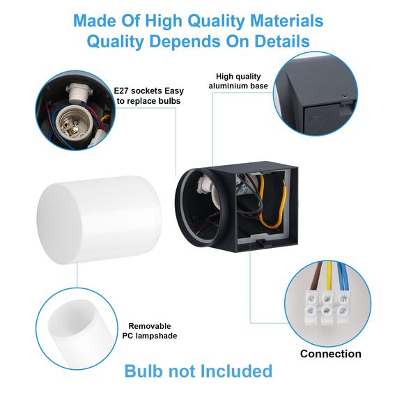 Klighten 2 Stück Außenwandleuchten E27 Fassung Aussenleuchte, Wandleuchten Außen/Innen, IP65 Außenleuchte, Aluminium Außenlampe, Wandlampe für Eingang Terrass, Max 40W, ohne Leuchtmittel, Anthrazit