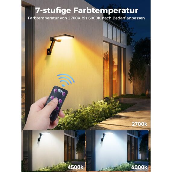 COLBOR Solarlampen für Außen mit Bewegungsmelder, Solarleuchte für außen mit Fernbedienung Solar Strahler außen 3 Modi Einstellbar IP65 Wasserdicht, Solarlampe-Außen-LED-Bewegungsmelder-Solarlichte