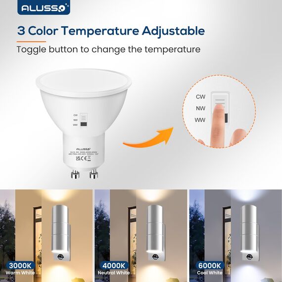Bewegungssensor Außenwandleuchten, Auf- und Abwärtsleuchte mit PIR-Sensor, Edelstahl IP65 Wasserdicht Silber Außensicherheitsleuchte, 2 x 8W GU10 LED Leuchtmittel enthalten, 3 Farbtemperatur 2 Stück