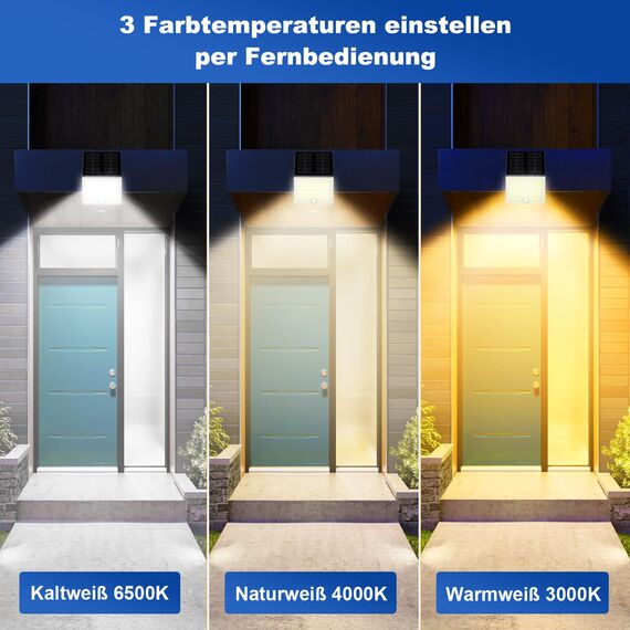 Realky Solarlampen für Außen mit Fernbedienung,Außenlampe mit bewegungsmelder,IP65 Wasserdichte Solarleuchte mit Drei Farbtemperaturen für Garage, Garten, Haustüren, Rasen-2 Stück