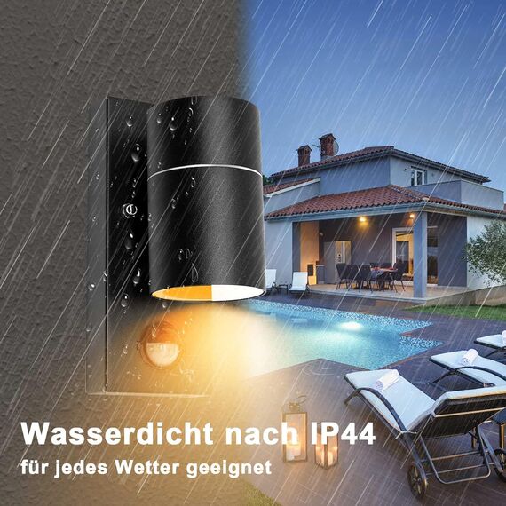 Wondlumi Außenlampe mit Bewegungsmelder GU10 Modern Außenleuchte Schwarz Matt IP44 LED Wandleuchte Aussen 230V inkl.1x 5W GU10 Warmweiß Glühbirne