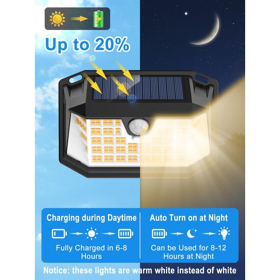 LANSOW Solarlampen für Außen mit Bewegungsmelder, 【188LED/Warmweiß/6 Stück】 Solarleuchten für Außen, 270° Solarleuchten für Außen, IP65 Wasserdichte Solar Strahler mit Bewegungsmelder für Garten Wand