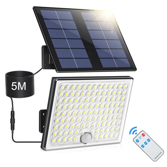 Realky Solarlampen für Außen mit Fernbedienung,Außenlampe mit bewegungsmelder,IP65 Wasserdichte Solarleuchte mit 5m Kabel für Garage, Garten, Hof, Stufen, Haustüren, Rasen- 1 Stück Warmweiß