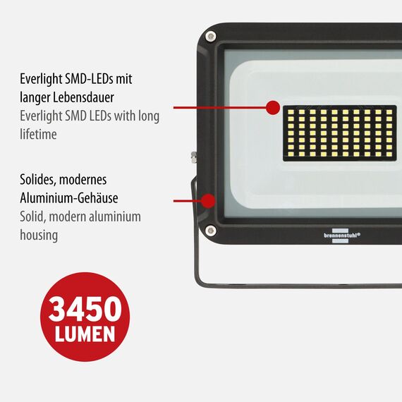 Brennenstuhl LED Strahler JARO 4060 / LED-Leuchte 30W für außen (LED-Außenstrahler zur Wandmontage, LED-Fluter 3450lm aus Aluminium, IP65), Schwarz