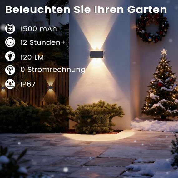 IIRARA Solar Wandleuchte Aussen, Solarlampen für Außen Nach Oben und Unten Beleuchtet, 4 LEDs, Wasserdichte Außenwandleuchten für Garten Balkon Terrasse Treppen solarleuchte Warmweiß 6er