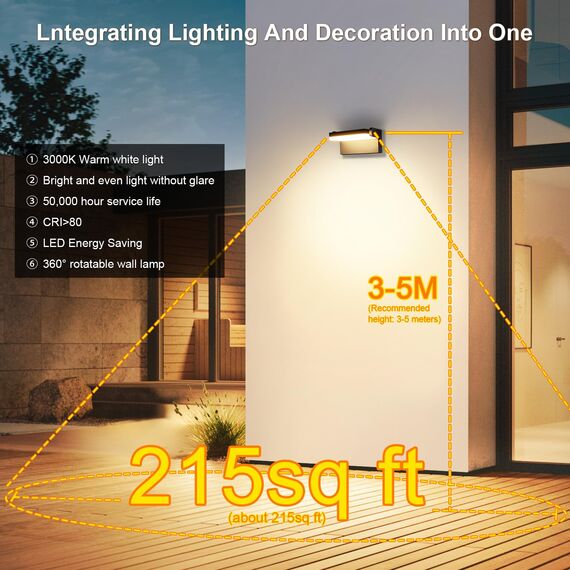 Kingwen 4 Stück LED Wandleuchte Aussen Warmweiß 40W Außenwandleuchte mit 360° Schwenkbar Panel 3000K LED Außenwandleuchte Modern 3000LM LED Strahler Wasserdicht IP65 Wandleuchten Schwarz