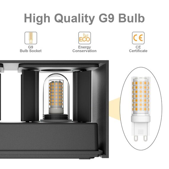 Klighten 2PCS 18W Wandleuchte mit Austauschbarer G9 LED Lampe Warmweiß 3000K, LED Wandleuchte Innen/Aussen Einstellbar Abstrahlwinkel Außenleuchte für Wohnzimmer Garten, IP54, Dunkelgrau