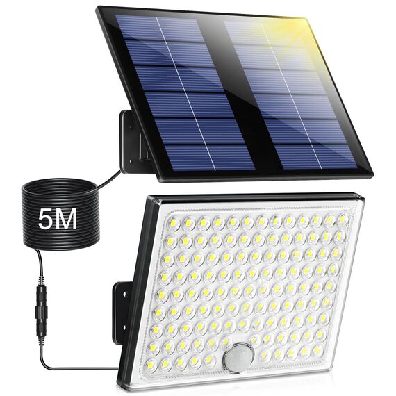 Realky Solarlampen für Außen,Solarleuchte mit Bewegungsmelder,113 LED Solar Strahler IP65 Wasserdichte Solar-Split Wandleuchte mit 5m Kabel für Garage, Garten, Hof, Stufen, Haustüren, Rasen - 1 Stück