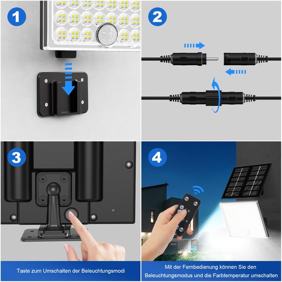 Realky Solarlampen für Außen mit Fernbedienung,Außenlampe mit bewegungsmelder,IP65 Wasserdichte Solarleuchte mit Drei Farbtemperaturen für Garage, Garten, Haustüren, Rasen-2 Stück