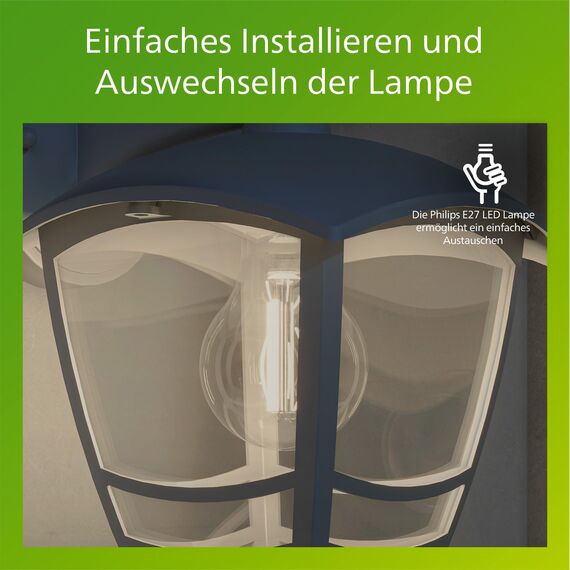 Philips Creek Wandleuchten für den Außenbereich, E27-Fassung, wasserfest, weiß, IP44, wetterfest, 24 cm