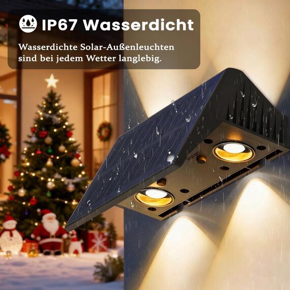 IIRARA Solar Wandleuchte Aussen, Solarlampen für Außen Nach Oben und Unten Beleuchtet, 4 LEDs, Wasserdichte Außenwandleuchten für Garten Balkon Terrasse Treppen solarleuchte Warmweiß 6er