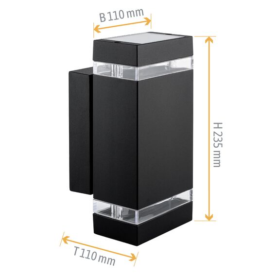 SSC-LUXon ZORA Aussenlampe Wand Up & Down schwarz IP44 – Wandleuchte mit LED GU10 3W Birne warmweiss– Wandlampe für Terasse & Hauseingang