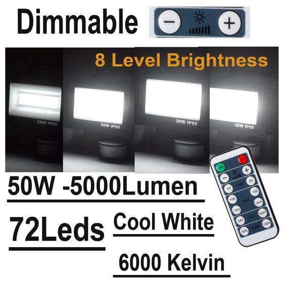 Etrogo LED Strahler mit bewegungsmelder außen 50W Fernbedienung 5000LM 72Leds 6000K Kaltweiß Dimmbar LED IP66 Wasserdicht für Garten Garage Hof Sportplatz [Energieklasse E]