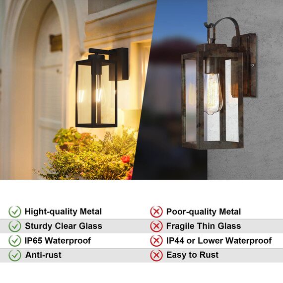 K-Bright Wandleuchte außen (Laterne) IP65 wasserdicht Schwarz (1 flammig, E27) Vintage Outdoor Wandlampe, max. 40 Watt, ußenleuchte für Terrasse u. Hof (Glühbirne nicht enthalten)