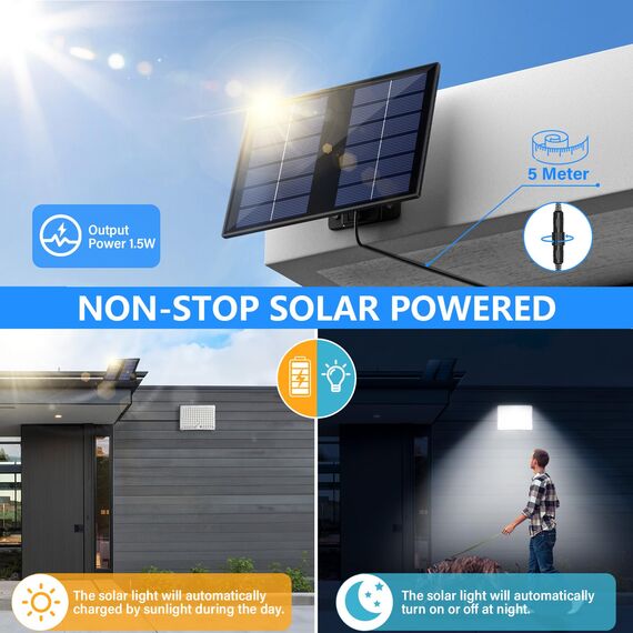 Realky Solarlampen für Außen,Solarleuchte mit Bewegungsmelder,113 LED Solar Strahler IP65 Wasserdichte Solar-Split Wandleuchte mit 5m Kabel für Garage, Garten, Hof, Stufen, Haustüren, Rasen - 2 Stück