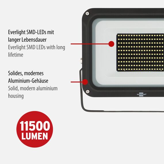 Brennenstuhl LED Strahler JARO 14060 / Leuchte 100W für außen (Außenstrahler zur Wandmontage, Fluter 11500lm aus Aluminium, IP65)