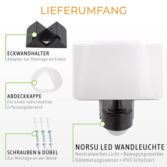 SSC-LUXon NORSU Außenstrahler Wand mit Bewegungsmelder Außen 29W LED Flutlicht - Außenwandleuchte Strahler IP65 wetterfest 4000K 230V