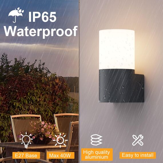 Klighten 2 Stück Außenwandleuchten E27 Fassung Aussenleuchte, Wandleuchten Außen/Innen, IP65 Außenleuchte, Aluminium Außenlampe, Wandlampe für Eingang Terrass, Max 40W, ohne Leuchtmittel, Anthrazit