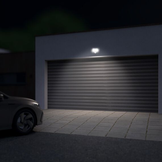 SSC-LUXon NORSU Außenlampe weiß mit Bewegungsmelder Wandstrahler Außen - LED Fluter mit Dämmerungsschalter IP65 wetterfest 4000K 230V